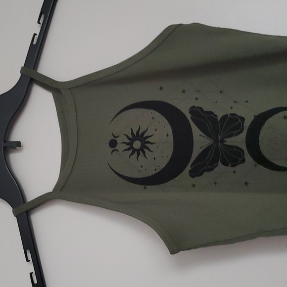 Torrid Celestial Fitted Rib High Neck Cropped Cami Olivine - Picture 3 of 14